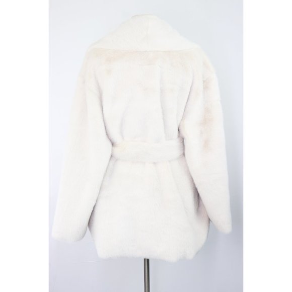 NWT Love Token Bentley Faux Fur Tie Wrap Jacket Oversized Notch Lapel Ecru White - Picture 7 of 8